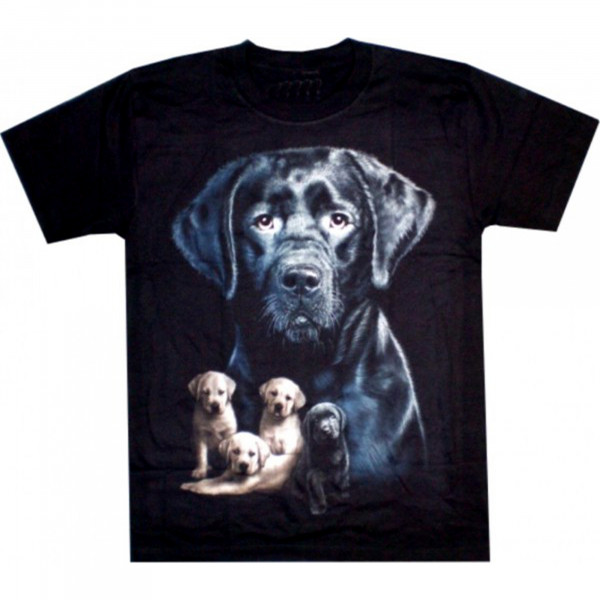 T-Shirt Adults - black Labrador with puppies