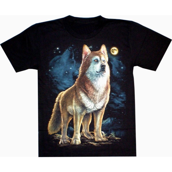 T-Shirt Adults - standing wulf with moon top right Glow